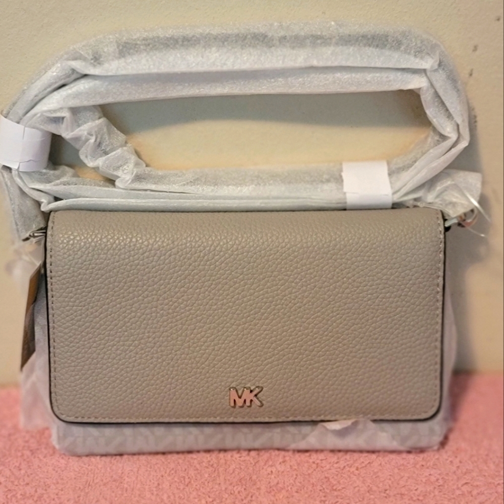 Micheal Kor Pearl Grey Phone Crossbody Leather